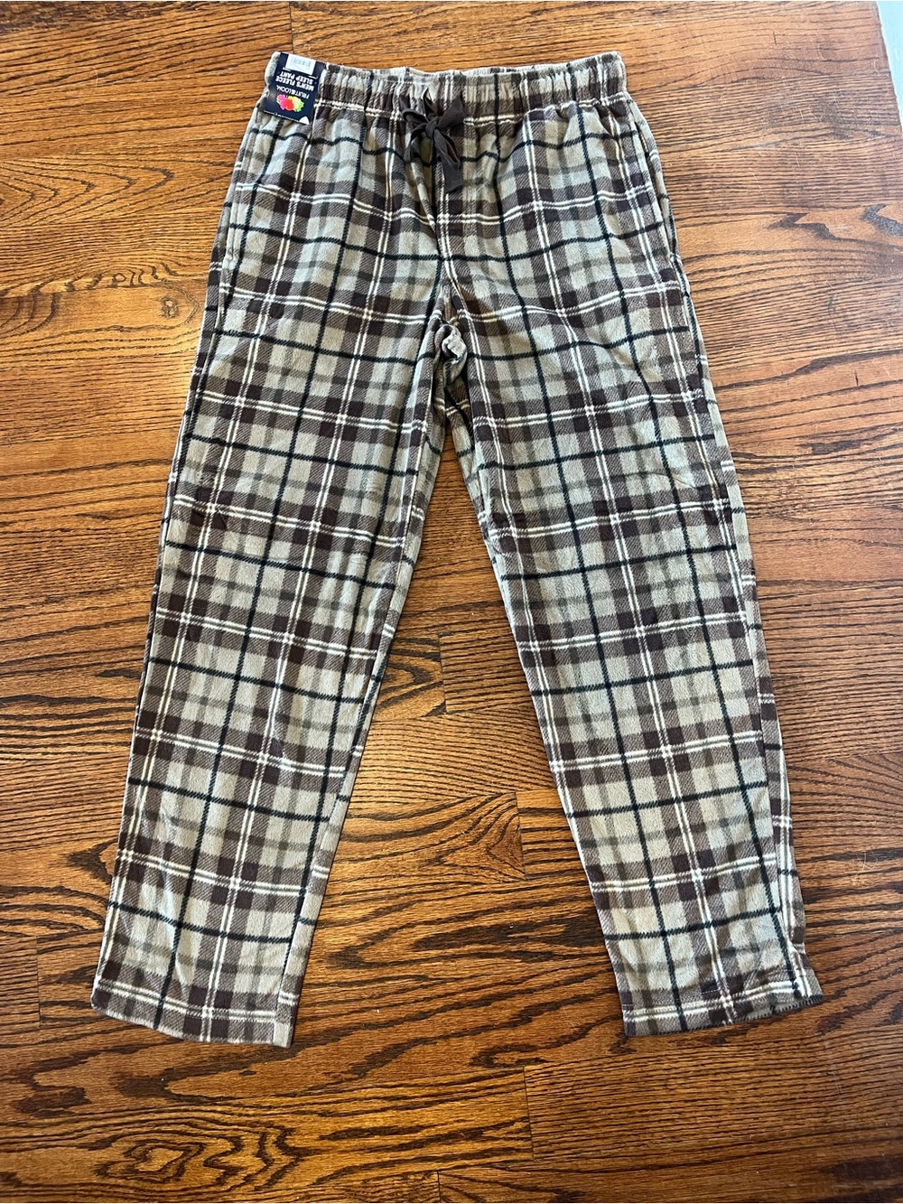 Nwt Fruit of the Loom Men's Plaid Lounge Pants - Brown & Cream